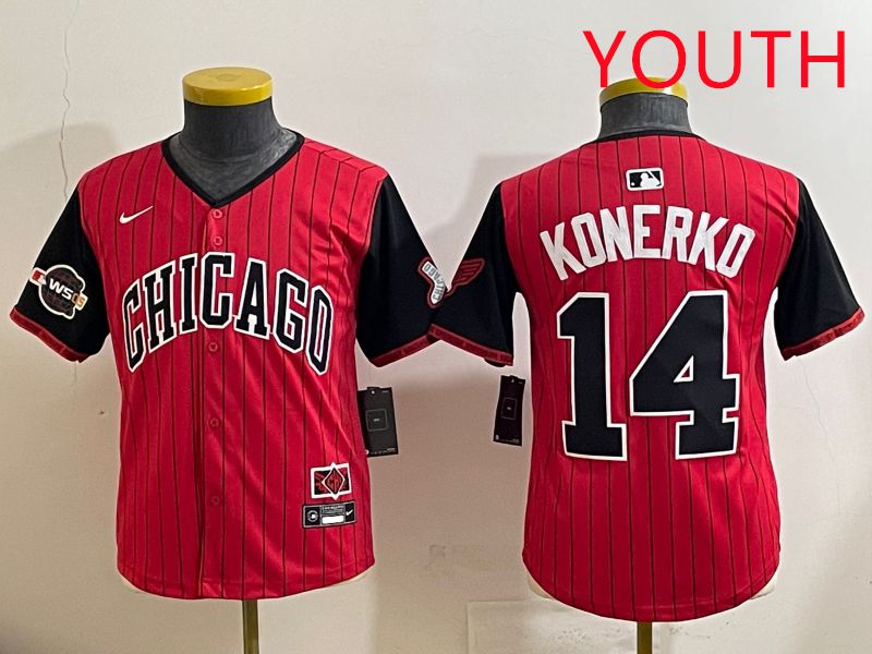 Youth 2025 Chicago White Sox #14 Konerko Red Stripe Joint Name Nike MLB Jersey style 9->youth mlb jersey->Youth Jersey